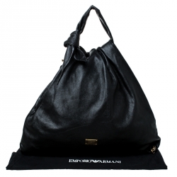 Pre Owned Emporio Armani Black Pleated Leather Sling Hobo