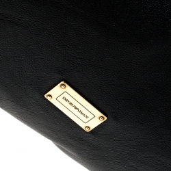 Pre Owned Emporio Armani Black Pleated Leather Sling Hobo