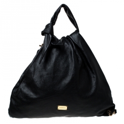 Pre Owned Emporio Armani Black Pleated Leather Sling Hobo