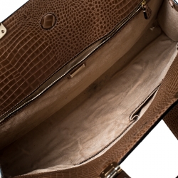 Pre Owned Emporio Armani Light Brown Croc Embossed Leather Satchel