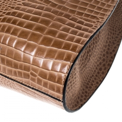 Pre Owned Emporio Armani Light Brown Croc Embossed Leather Satchel