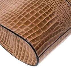 Pre Owned Emporio Armani Light Brown Croc Embossed Leather Satchel