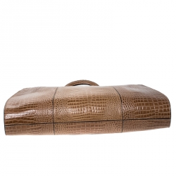 Pre Owned Emporio Armani Light Brown Croc Embossed Leather Satchel