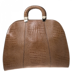Pre Owned Emporio Armani Light Brown Croc Embossed Leather Satchel