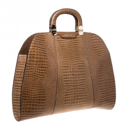 Pre Owned Emporio Armani Light Brown Croc Embossed Leather Satchel