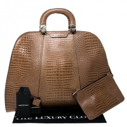 Pre Owned Emporio Armani Light Brown Croc Embossed Leather Satchel
