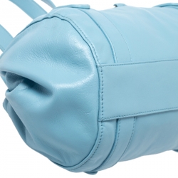 Pre Owned Emporio Armani Light Blue Leather Logo Bowler Bag