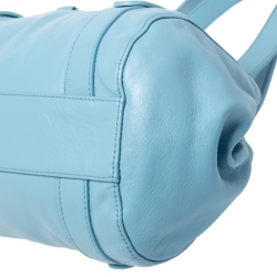 Pre Owned Emporio Armani Light Blue Leather Logo Bowler Bag