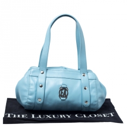 Pre Owned Emporio Armani Light Blue Leather Logo Bowler Bag