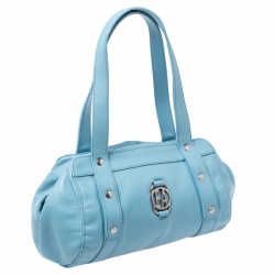 Pre Owned Emporio Armani Light Blue Leather Logo Bowler Bag