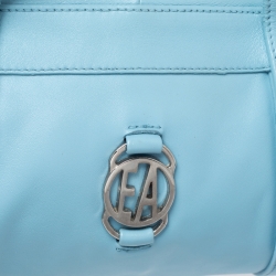 Pre Owned Emporio Armani Light Blue Leather Logo Bowler Bag