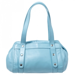 Pre Owned Emporio Armani Light Blue Leather Logo Bowler Bag
