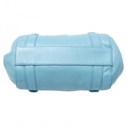 Pre Owned Emporio Armani Light Blue Leather Logo Bowler Bag