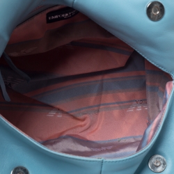 Pre Owned Emporio Armani Light Blue Leather Logo Bowler Bag