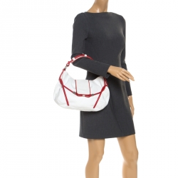 Pre Owned Emporio Armani White/Red Leather Bow Hobo 