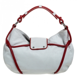 Pre Owned Emporio Armani White/Red Leather Bow Hobo 