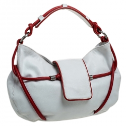 Pre Owned Emporio Armani White/Red Leather Bow Hobo 
