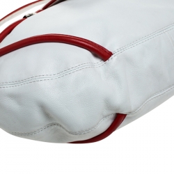 Pre Owned Emporio Armani White/Red Leather Bow Hobo 
