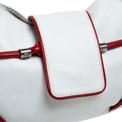 Pre Owned Emporio Armani White/Red Leather Bow Hobo 