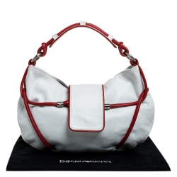 Pre Owned Emporio Armani White/Red Leather Bow Hobo 