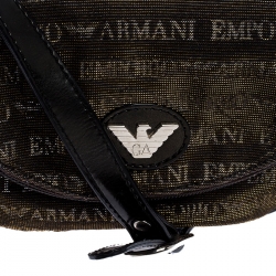 Emporio Armani Black/Gold Signature Print Lame Fabric Flap Crossbody Bag
