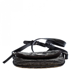 Emporio Armani Black/Gold Signature Print Lame Fabric Flap Crossbody Bag
