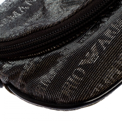 Emporio Armani Black/Gold Signature Print Lame Fabric Flap Crossbody Bag