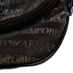 Emporio Armani Black/Gold Signature Print Lame Fabric Flap Crossbody Bag