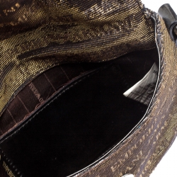 Emporio Armani Black/Gold Signature Print Lame Fabric Flap Crossbody Bag