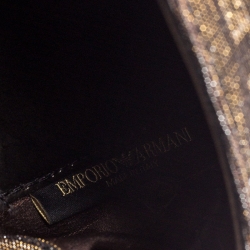 Emporio Armani Black/Gold Signature Print Lame Fabric Flap Crossbody Bag