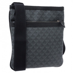 Emporio Armani Grey/Black Coated Canvas Messenger Bag