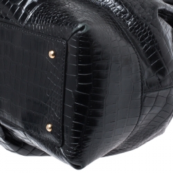 Pre Owned Emporio Armani  Black Croc Embossed Leather Satchel