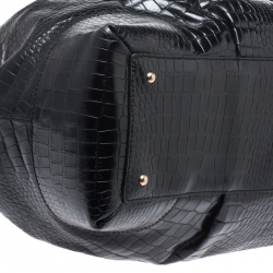 Pre Owned Emporio Armani  Black Croc Embossed Leather Satchel