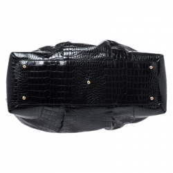 Pre Owned Emporio Armani  Black Croc Embossed Leather Satchel