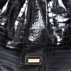 Pre Owned Emporio Armani  Black Croc Embossed Leather Satchel