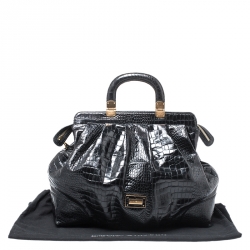 Pre Owned Emporio Armani  Black Croc Embossed Leather Satchel