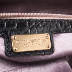 Pre Owned Emporio Armani  Black Croc Embossed Leather Satchel