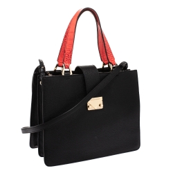 Pre Owned Emporio Armani Black/Red Leather Tote