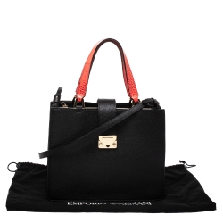 Pre Owned Emporio Armani Black/Red Leather Tote