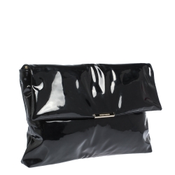 Pre Owned Emporio Armani Black Patent Leather Oversized Clutch