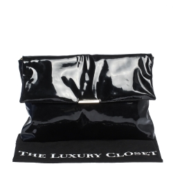 Pre Owned Emporio Armani Black Patent Leather Oversized Clutch