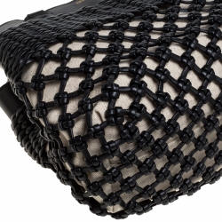 Emporio Armani Black/Beige Leather and Canvas Woven Knot Shoulder Bag