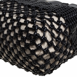 Emporio Armani Black/Beige Leather and Canvas Woven Knot Shoulder Bag
