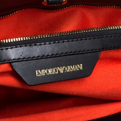 Emporio Armani Black/Beige Leather and Canvas Woven Knot Shoulder Bag