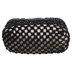 Emporio Armani Black/Beige Leather and Canvas Woven Knot Shoulder Bag