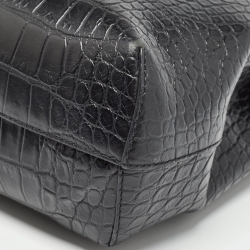Pre Owned Emporio Armani Black Croc Embossed Leather Small Beverly Tote