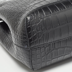 Pre Owned Emporio Armani Black Croc Embossed Leather Small Beverly Tote