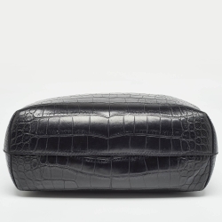 Pre Owned Emporio Armani Black Croc Embossed Leather Small Beverly Tote