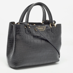 Pre Owned Emporio Armani Black Croc Embossed Leather Small Beverly Tote
