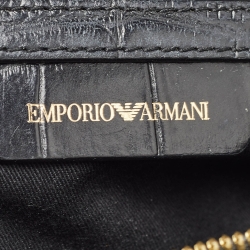 Pre Owned Emporio Armani Black Croc Embossed Leather Small Beverly Tote